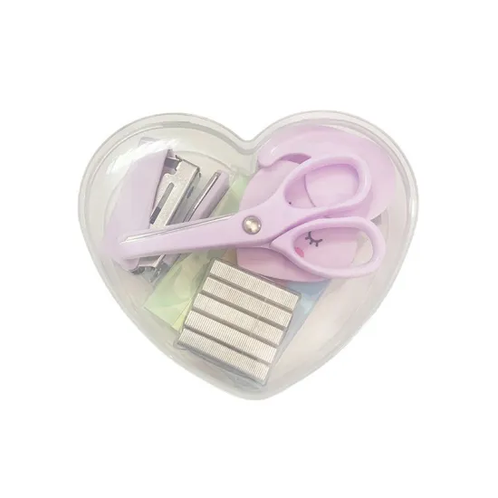 Portable Travel Pocket Mini Heart Office Stationery Set with Scissors, Stapler, and Tape Holder