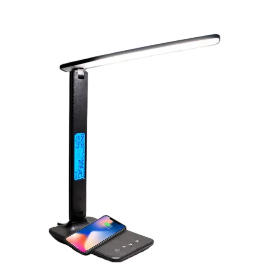 10W Wireless Charging LED Desk Lamp with Calendar, Temperature Alarm, and Eye Protection