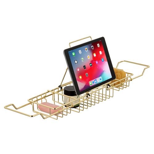 Bathtub Caddy Tray Gold Extendable Metal Wire Bathtub Tray Caddy Manufactory