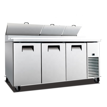 3 Door Kitchen Cooler Cabinet Workbench Pizza Counter Salad Bar Chiller