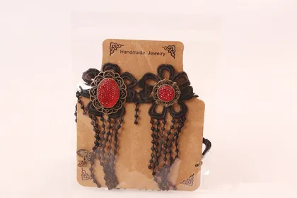 Ethnic Style Lace Necklace With Resin Rhinestone Necklace