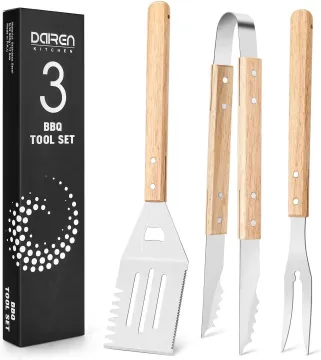 Stainless Steel Wooden Handle Fork Clamp Tool Set for BBQ and Barbecue