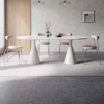 French Cream Wind Rock Plate Dining Table - White, Small Size, Modern Simple Rectangular