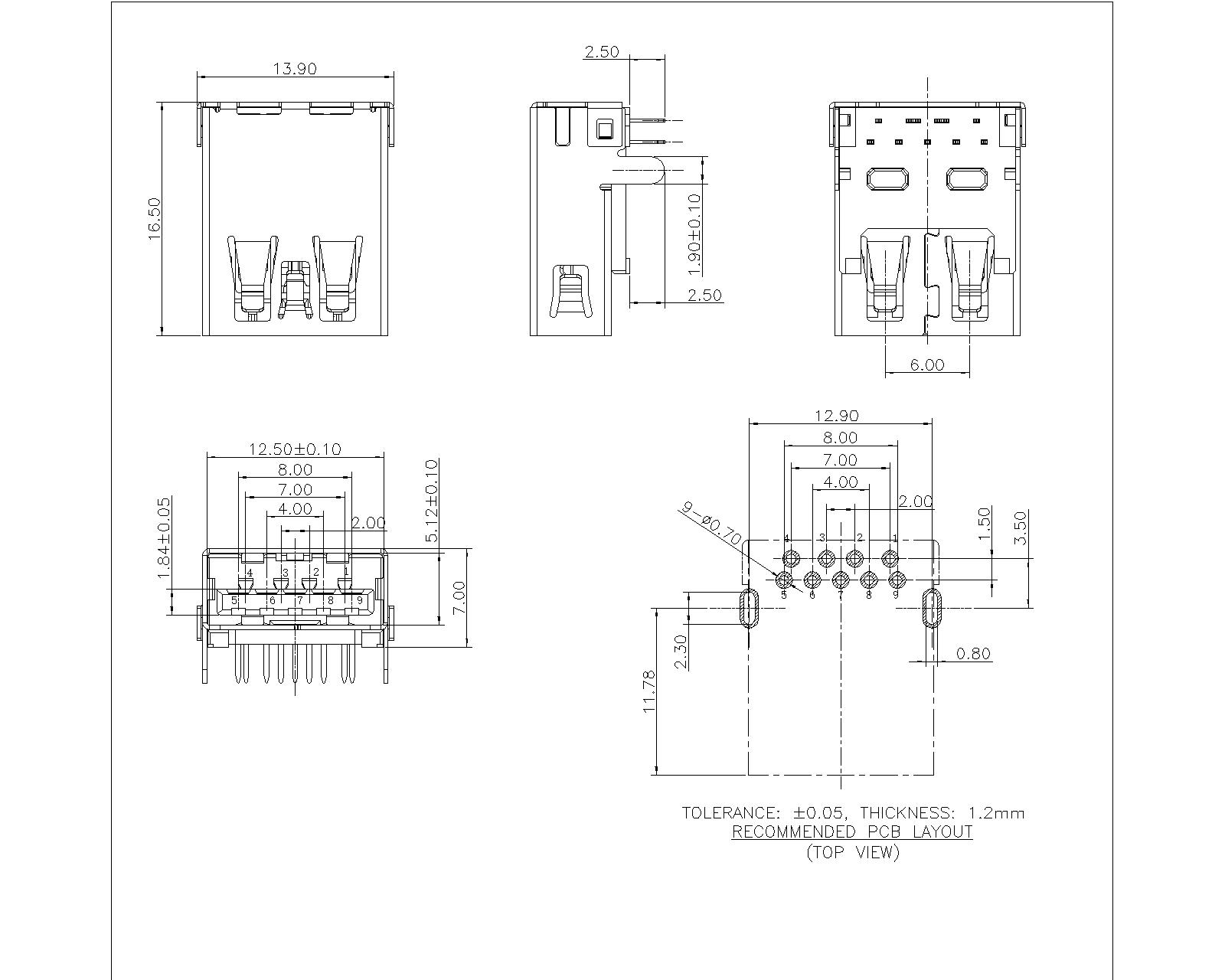 U3AFR09A USB 3.0 AF DIP REVERSE 90°NO CURLING