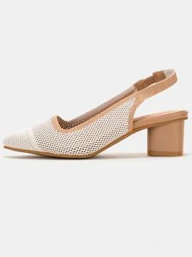 Stylish Posterior Open Fly-Knit Chunky Heel Shoes
