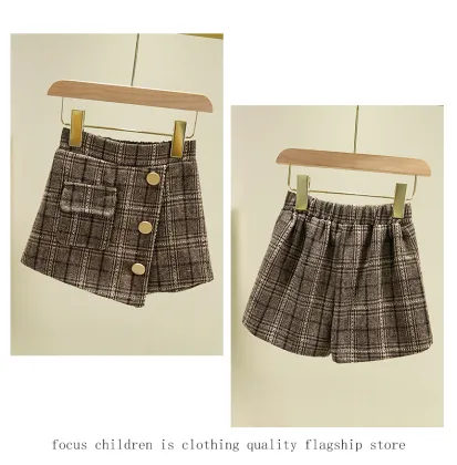 Baby Girl Shorts Spring Autumn Girls Plaid Woolen Skirt Shorts Fashion Kids Shorts Skirts 4-14 Years Baby Girl Clothes