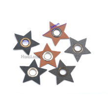 30pcs/lot STAR black/brown PU leather sew on Badges patch labels + inner 8mm metal brass eyelets grommets free ship