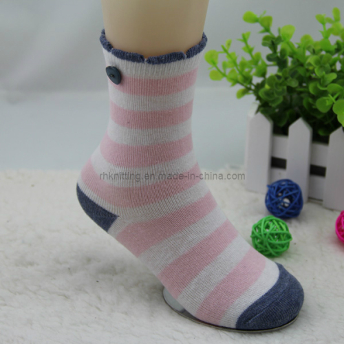 Fancy Girl Cotton Socks with Button Sewing in Leg Csp-05