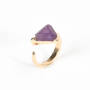 Double Stone Pyramid Ring: Amethyst & Citrine Gold Plated Adjustable Ring for Women