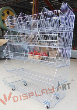 Floor Wire Mesh Standing 5 Layer Basket Stacking Rack With Wheels