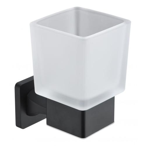 Black Wall Mounted Glass Cup Holder In Bathroom