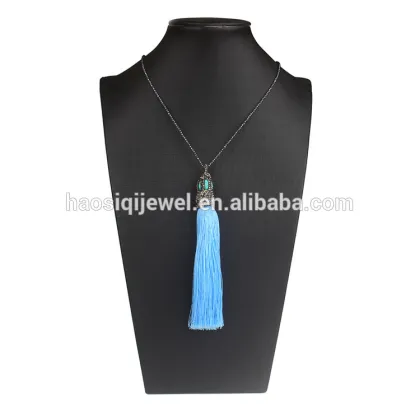 Alibaba wholesale necklace blue crystal platinum stainless steel long chain necklace jewelry