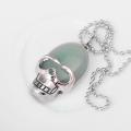 Green Aventurine Skull Gemstone Pendant Necklace with Silver chain