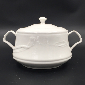 Wholesale Hot Sale White New Bone Ceramic Tureen with Lid and Handle - 3-4L