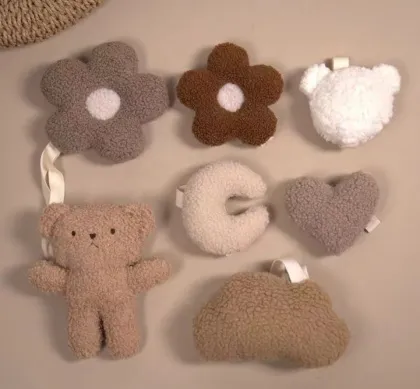 Beige Brown Teddy Moon Pacifier Clip - Custom Soft Plush Baby Comforter Holder