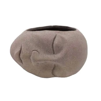 Ceramic Half Human Face Flower Vase with Gold Accents