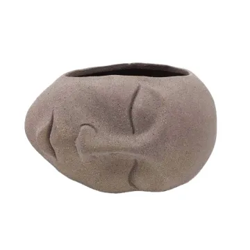 Ceramic Half Human Face Flower Vase with Gold Accents