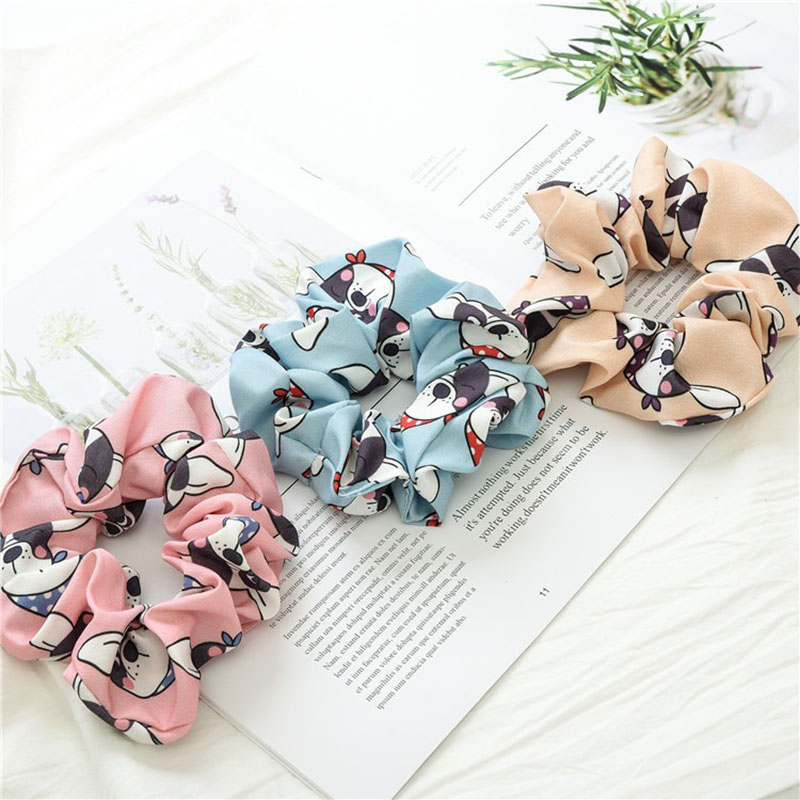 New Cartoon Dog Scrunchies Women Hair Ties Elastic Hair Bands Girls Headwear Cute Ponytail Holder Scrunchy Print