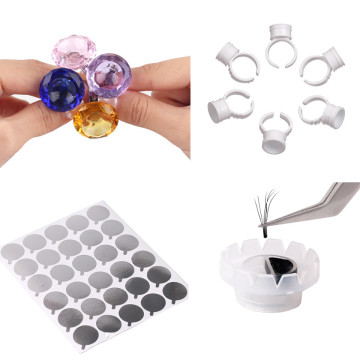 NEWCOME Professional Eyelash Glue Holder Crystal Glue Ring/Disposable Holder/Easy Fan Blooming Cup/Eyelash Adhesive Stickers