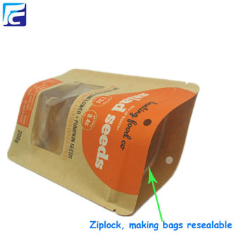 Túi giấy kraft Ziplock có cửa sổ cho hạt giống