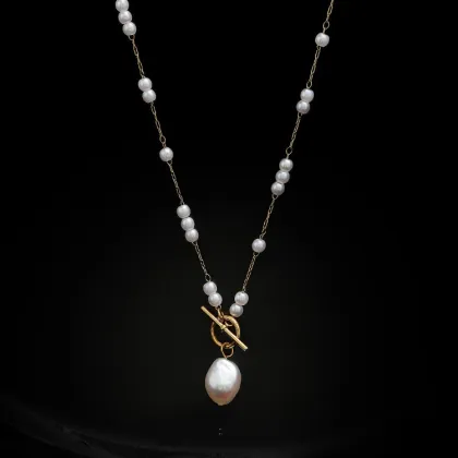 Temperament OT Buckle Long Baroque Pearl Necklace