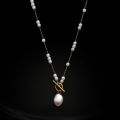 Temperament OT Buckle Long Baroque Pearl Necklace