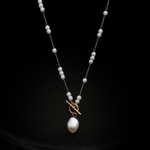 Temperament OT Buckle Long Baroque Pearl Necklace