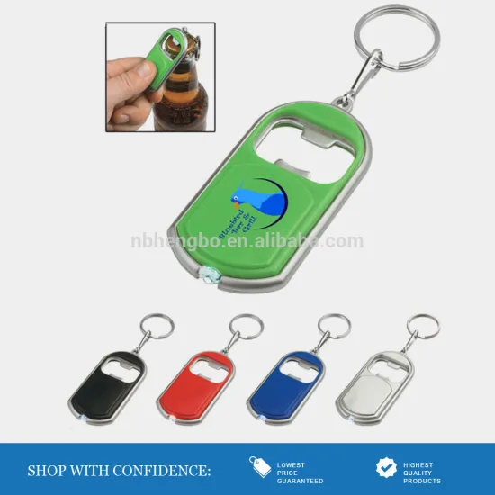 various colored bottle opener key chain with white led light