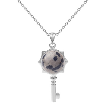 Dalmation Jasper Yuvarlak Kabin Silver Alaşım Anahtar Kolye Kolye Suç Takıları