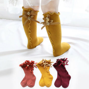 Kids Toddlers Girls Socks Big Bow Knee High Long Soft Cotton Lace Baby Solid Autumn Warm Ruffles Bow