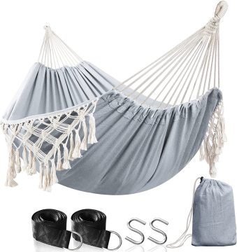 BODI New Design Outdoor/Indoor Hammock with Tassels - Cotton Macrame Patio Hammock