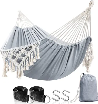 BODI New Design Outdoor/Indoor Hammock with Tassels - Cotton Macrame Patio Hammock