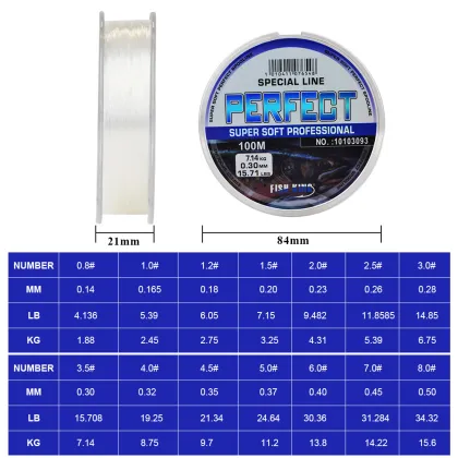 FISH KING 100M Monofilament Nylon Fishing Line - Floating to Sinking, Strong Carp Fishing Tippet