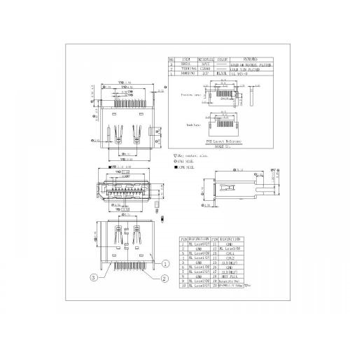 Display Port Female Straddle 1.2mm,SPCC Shell,With Edge Curl