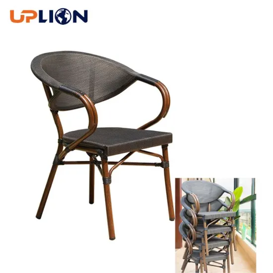 Uplion Stacking Garden Balcony Aluminum Chair - Rattan Look Outdoor Dining Chair