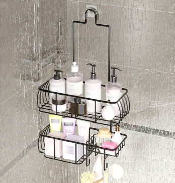 Metal Hanging Anti-Swing Shower Head Bathroom Organizer Rack with Hook