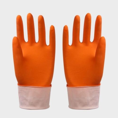 Orange Natural Reusable Latex Gloves With Fish Scale Grip For Car Wash