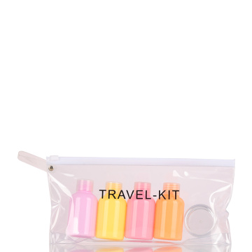 macaron color 50ml plastic pet empty cute travel kit soap lotion bottle set with zipper bag