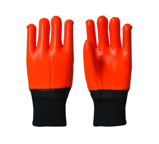 Fluorescent orange PVC coated gloves