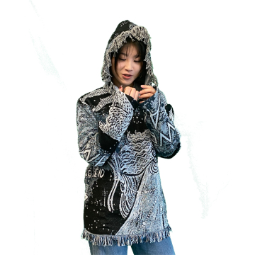 Taille plus taille Mandala Tapestry Crew Neck Pull avec à capuche