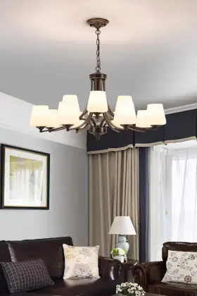 Chinese Style Light Luxury Villa Dining Room Led Ceiling Light Chandelier