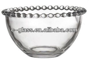 Hand made pressed Pearl Edge large glass salad bowls