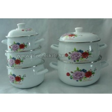 5PCS Enamel Casserole With White Knob And Decal