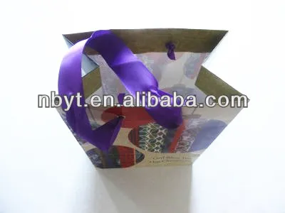 Ningbo Yuteng color paper bag with ribbon handles