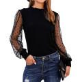 Mesh Panelled Top Womens Mock Neck Tops Supplier