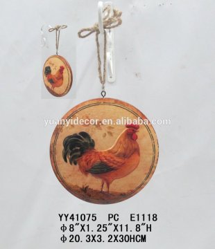 Embossed cock round wooden arts hanger for wall decoration, 3D hanger