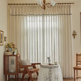 Living Room Blackout Cotton Linen Semi Sheer Curtain