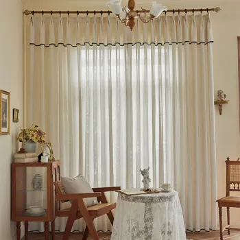 Living Room Blackout Cotton Linen Semi Sheer Curtain