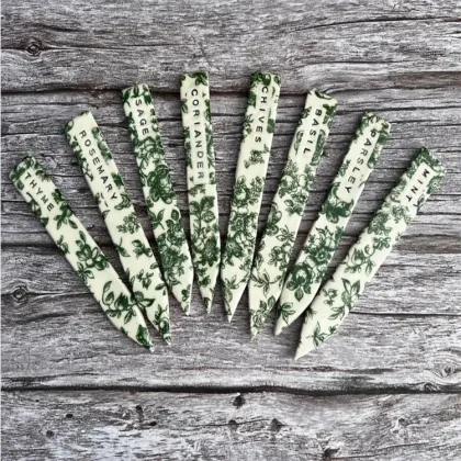 Set of 8 Ceramic Herb Labels: Kitchen Garden Plant Markers - Essential Gardening Accessories