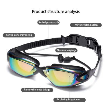 Adult Professional Swimming Goggles with earplugs Swimming Glasses Durable Silicone Swimming Goggles Anti-fog Anti-UV Black/Blue